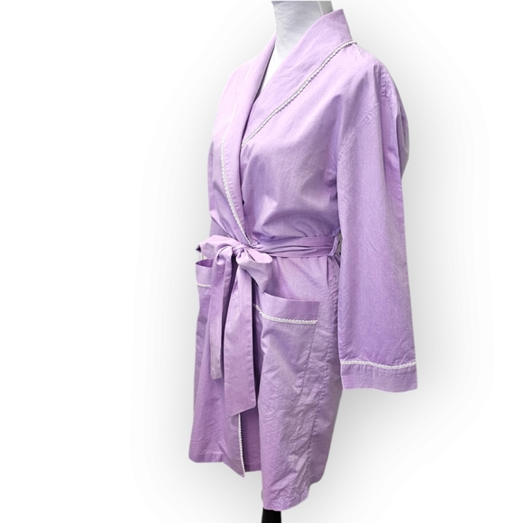 Saks Fifth Avenue Cotton Short Robe Lavender - Picture 3 of 8